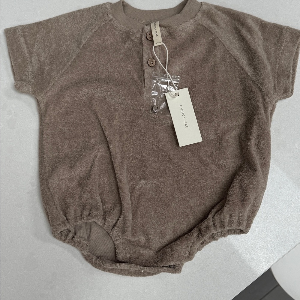 Quincy Mae Brown Terry Cloth Baby Romper - 6-12M